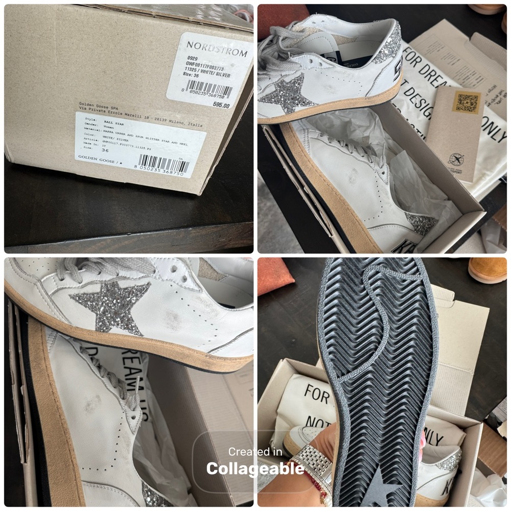 Golden Goose White and Silver Star Sneakers